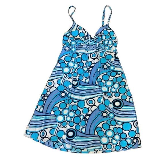 Y2K CYN by Cynthia Mehra Small Blue White Adjustable Strap Printed Mini Dress - Picture 1 of 7